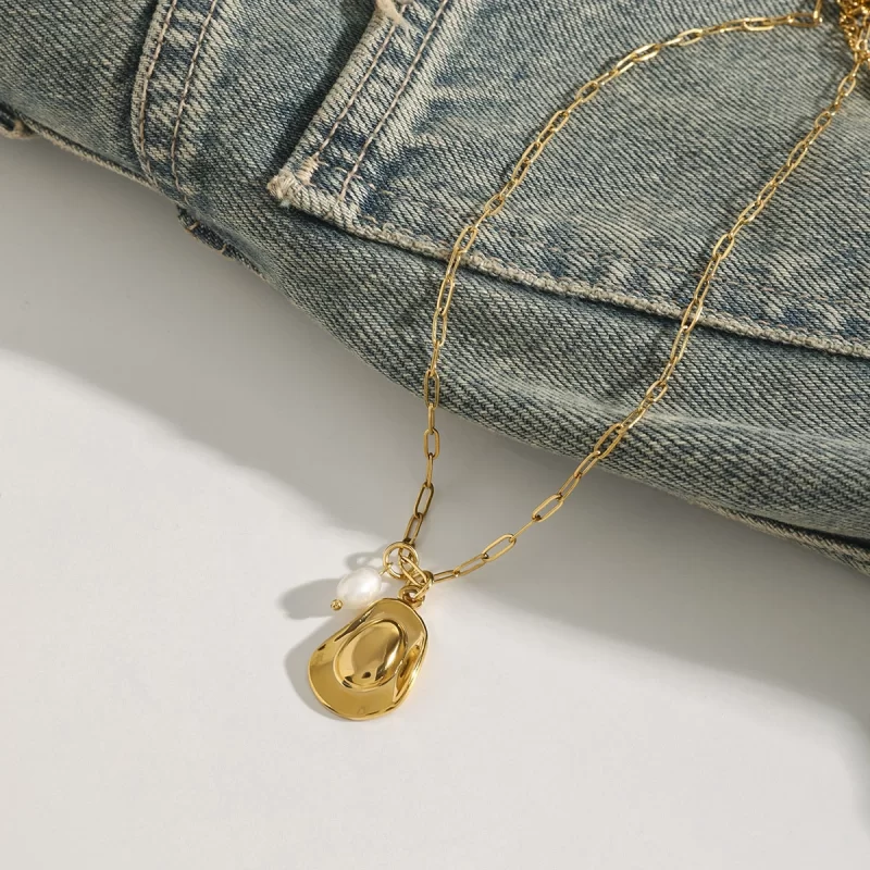 Youthway New Arrival 18K Gold Plated Stainless Steel Freshwater Pearl Hat Pendant Necklace For Women Waterproof Jewelry Party - Image 3