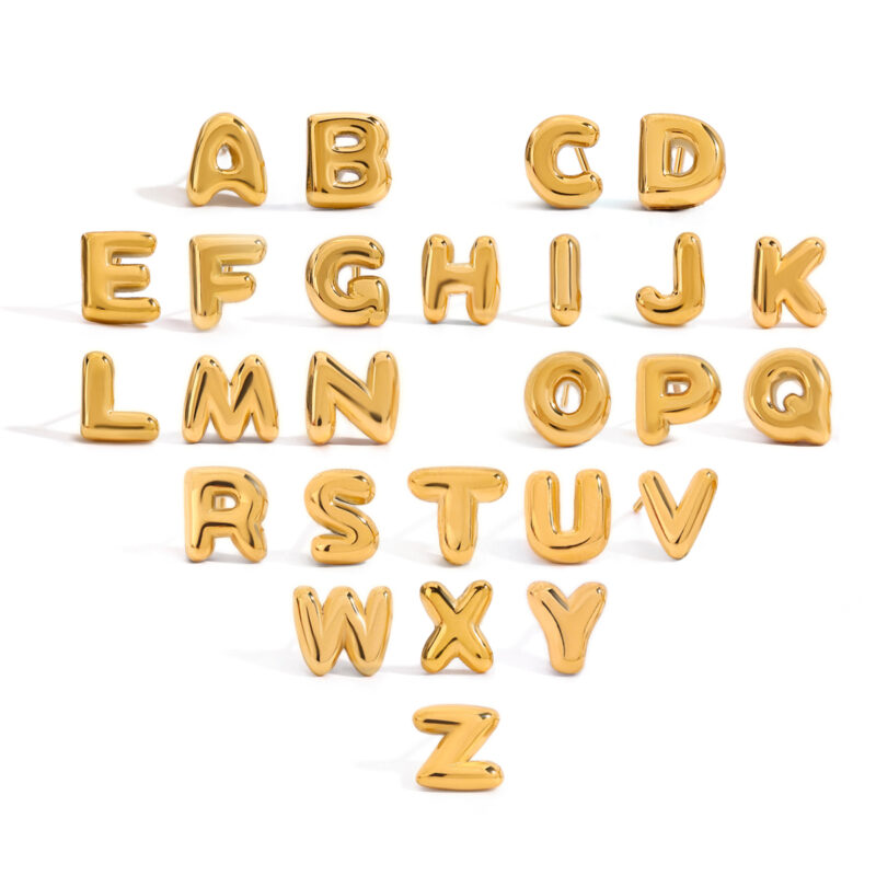 18K Gold Stainless Steel 26 Alphabet Letter Earrings - Classic Style