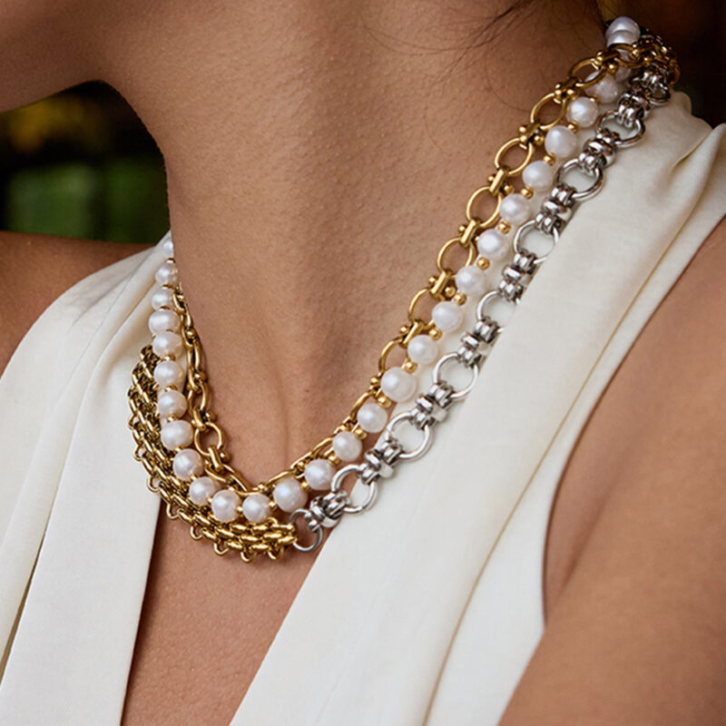 J&D Elegant Graceful 18K Gold Stainless Steel Two Tone Color Handmade Chain Necklaces - Image 4