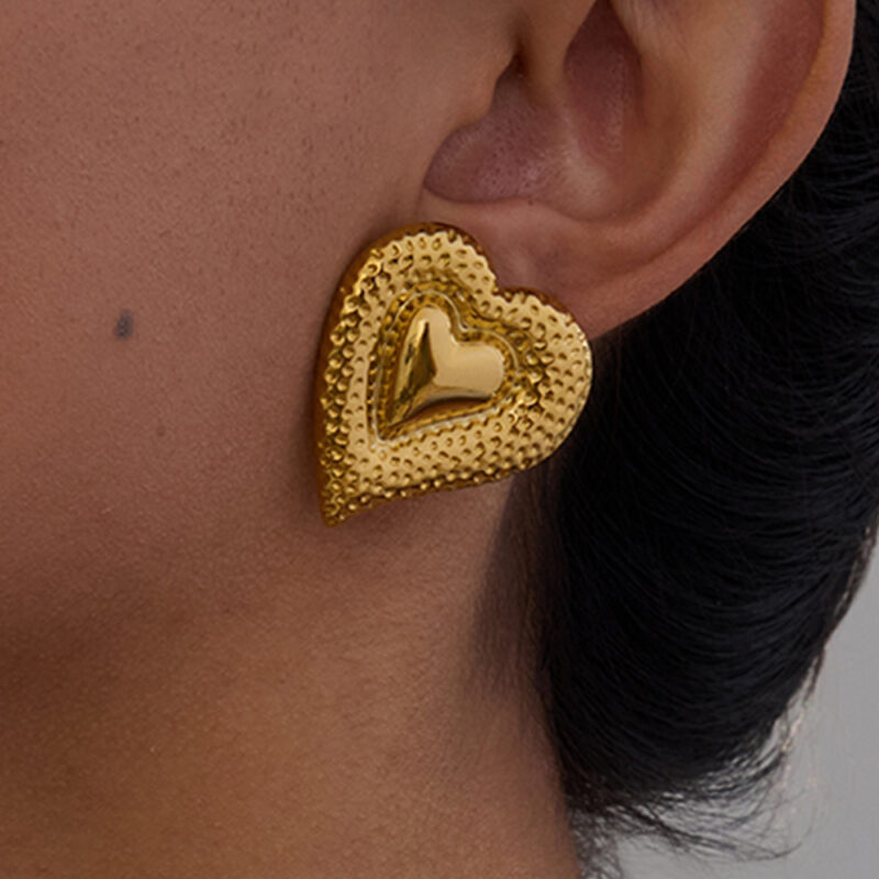 J&D 18K Gold Stainless Steel Romantic Hammered Heart Earrings for Women Sweet Love Dainty Elegant Jewelry Trendy Gift Idea - Image 3