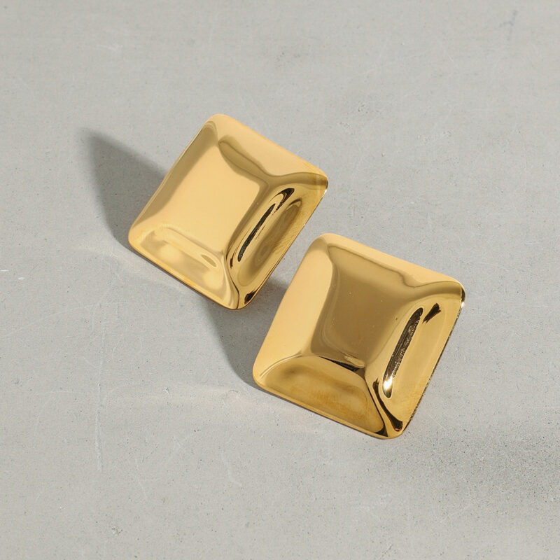 18K Gold Stainless Steel Textured Square Hoop Earrings - Image 2
