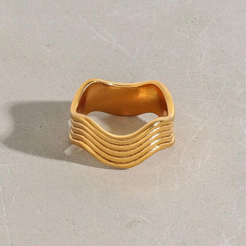 18K Gold Stainless Steel Minimalist Ripple Ring - Image 2