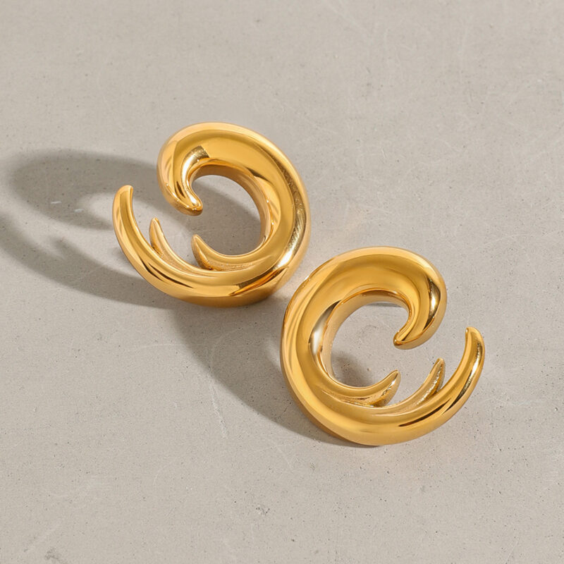 18K Gold Stainless Steel Wave Texture Earrings - Image 2