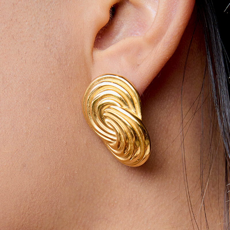 18K Gold Spiral Earrings Twisted Minimalist Statement Style - Image 2