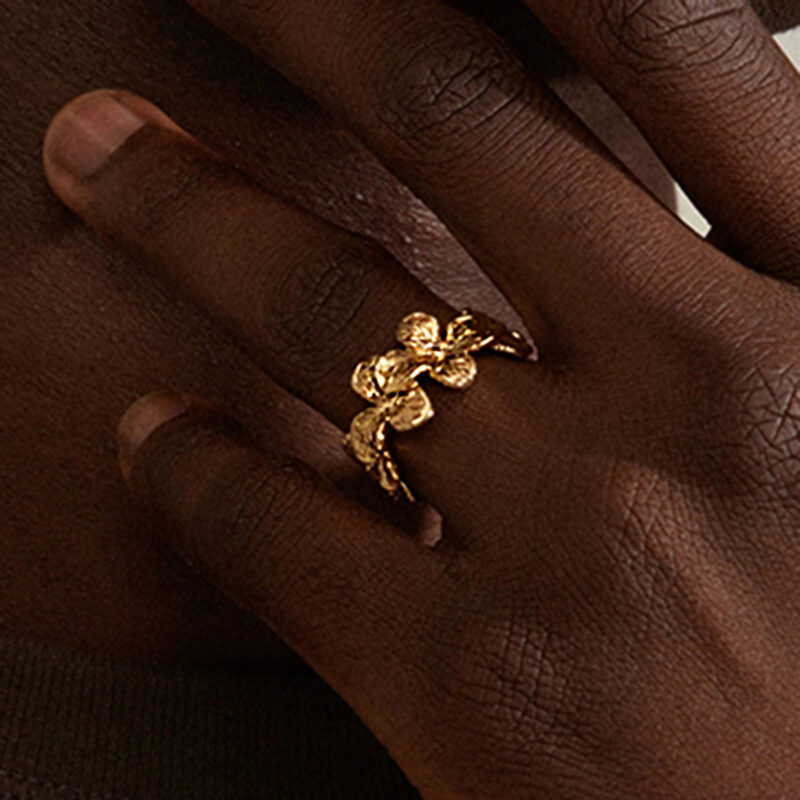 18K Gold Flower Ring Adjustable Minimalist Open Design - Image 3