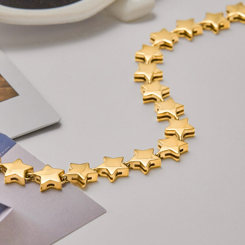 18K Gold Star Bracelet Polished Five Point Tennis Chain - Image 3