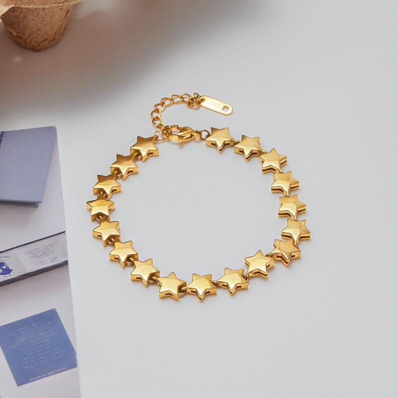 18K Gold Star Bracelet Polished Five Point Tennis Chain - Image 2
