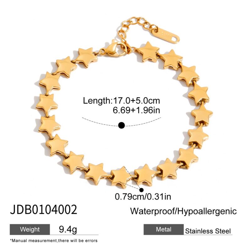 18K Gold Star Bracelet Polished Five Point Tennis Chain - Image 6