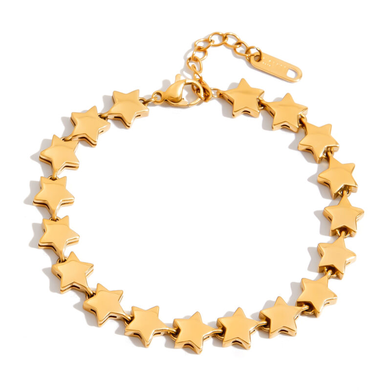 18K Gold Star Bracelet Polished Five Point Tennis Chain