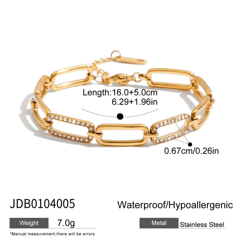 18K Gold Paperclip Bracelet White Crystal Tennis Chain - Image 6