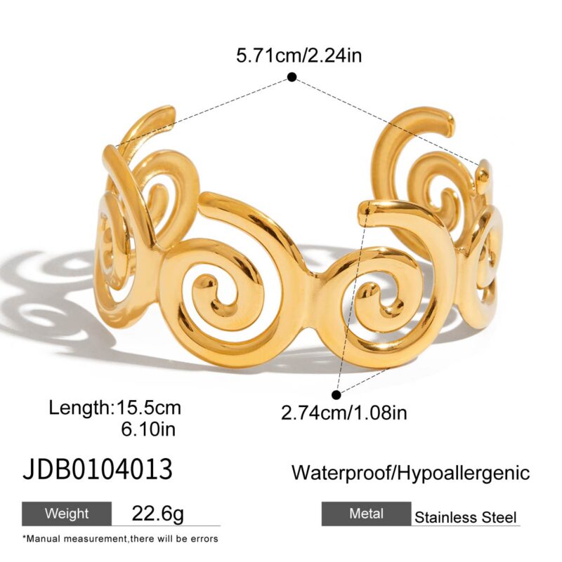 18K Gold Spiral Cutout Bangle Open Minimalist Cuff Bracelet - Image 6