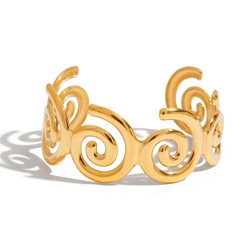 18K Gold Spiral Cutout Bangle Open Minimalist Cuff Bracelet