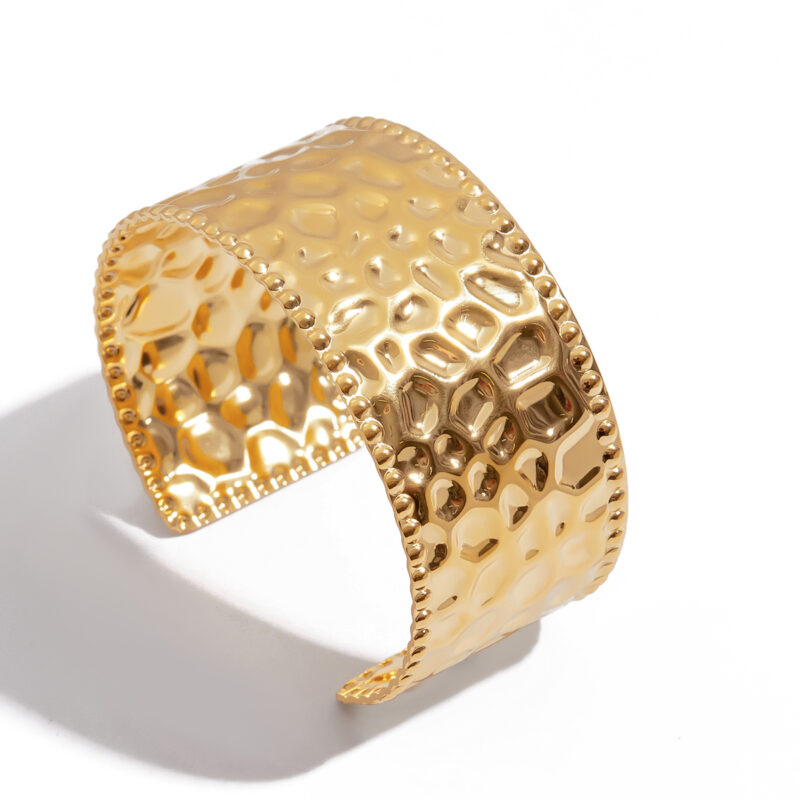 18K Gold Wide Cuff Bracelet Minimalist Open Statement Style