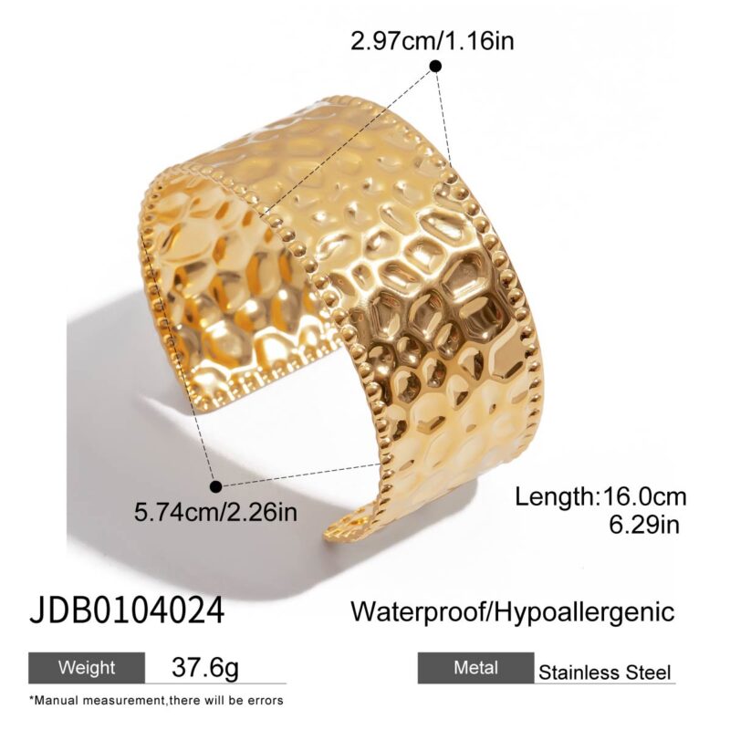 18K Gold Wide Cuff Bracelet Minimalist Open Statement Style - Image 7