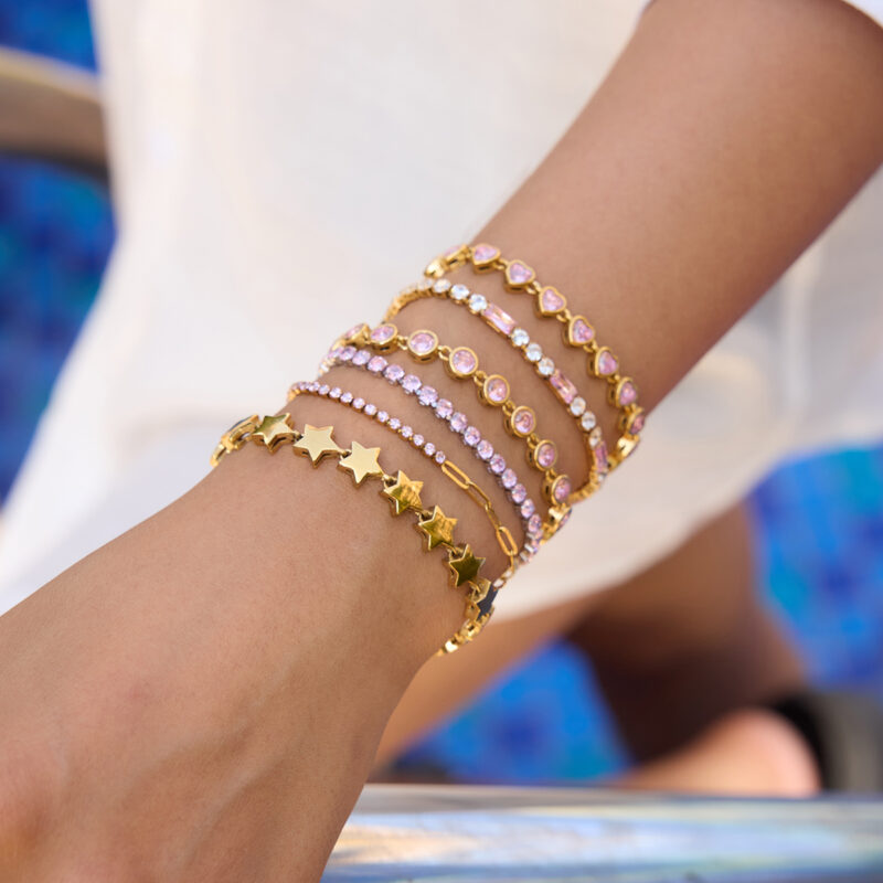 18K Gold Star Bracelet Polished Five Point Tennis Chain - Image 5