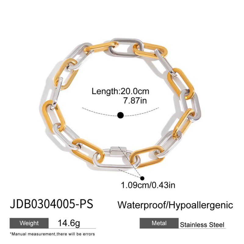 18K Gold Silver Paperclip Bracelet Two Tone Clasp Style - Image 4