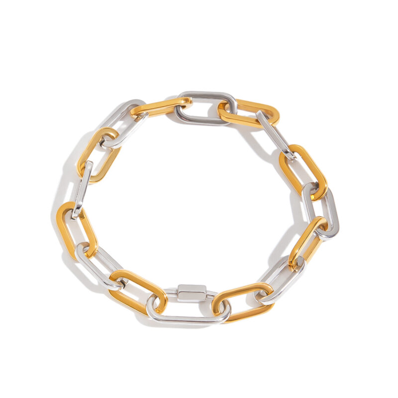 18K Gold Silver Paperclip Bracelet Two Tone Clasp Style