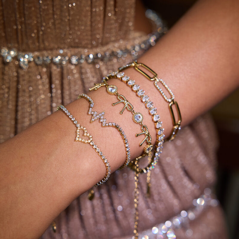 18K Gold Tennis Bracelet Oval Zircon Watch Clasp Design - Image 3