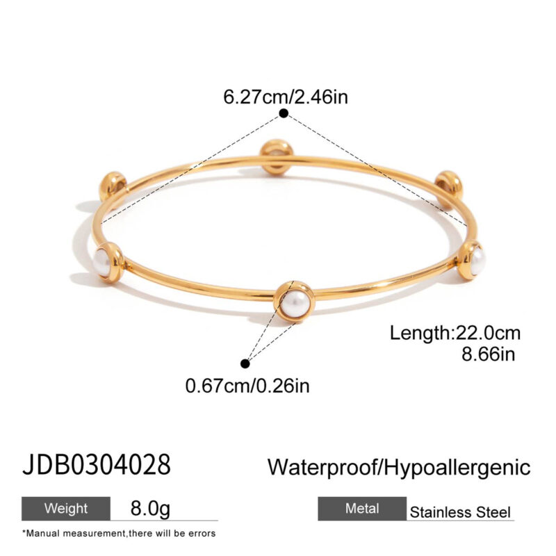18K Gold Pearl Bangle High Shine Round Classic Design - Image 5