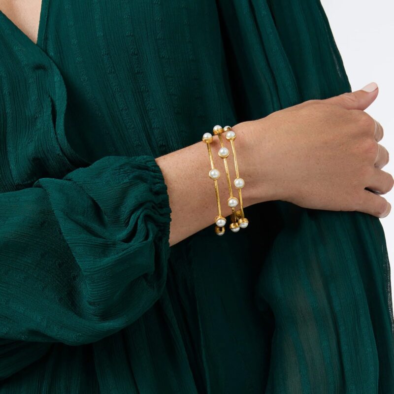 18K Gold Pearl Bangle High Shine Round Classic Design - Image 2