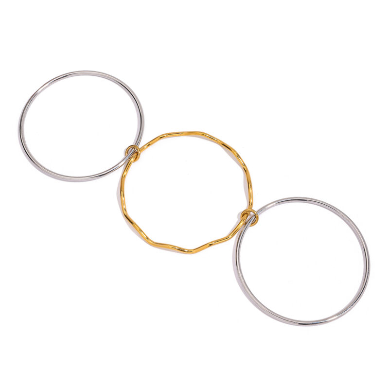 18K Gold Silver Bangle Minimalist Round Wave Layer Design - Image 3