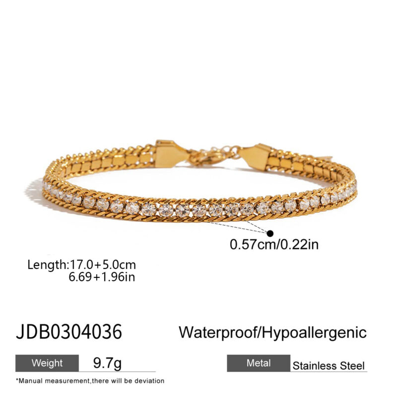 18K Gold Tennis Bracelet White Zircon Chain Minimal Style - Image 5