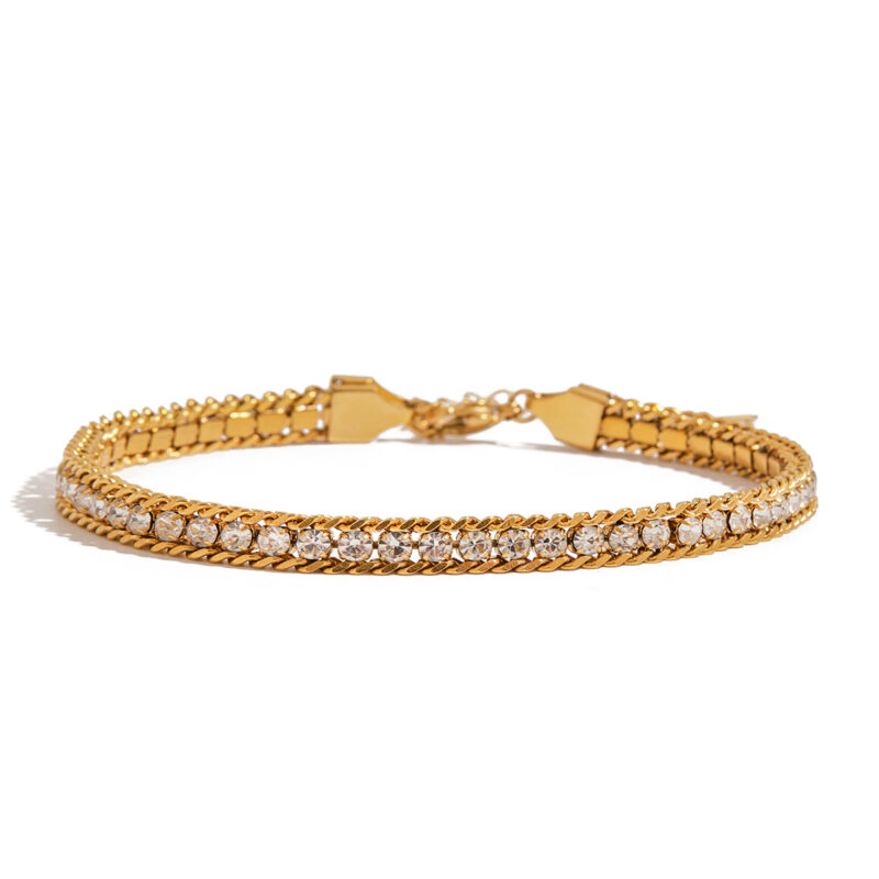 18K Gold Tennis Bracelet White Zircon Chain Minimal Style