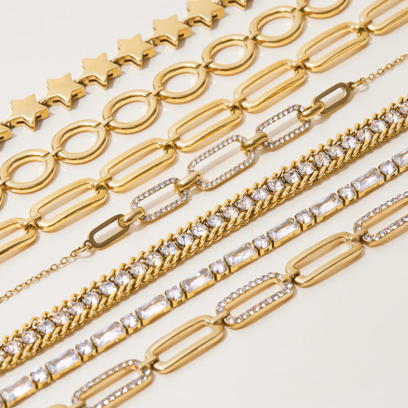 18K Gold Tennis Bracelet White Zircon Chain Minimal Style - Image 3
