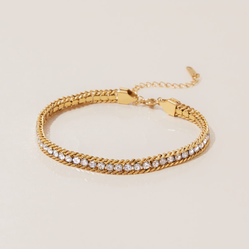 18K Gold Tennis Bracelet White Zircon Chain Minimal Style - Image 2