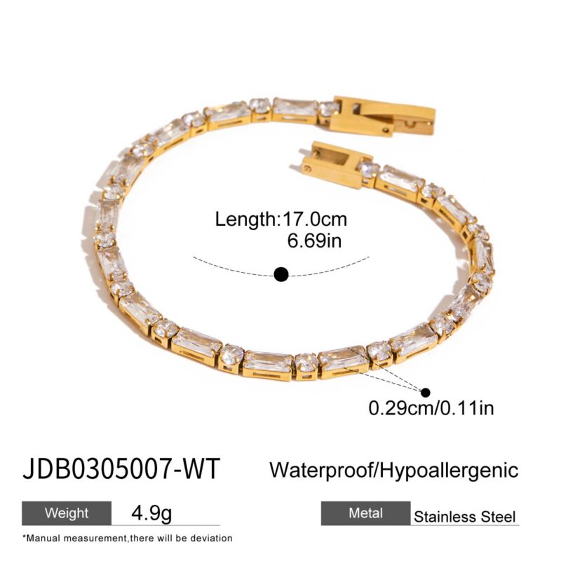 18K Gold Tennis Bracelet White Zircon Square Round Stones - Image 3