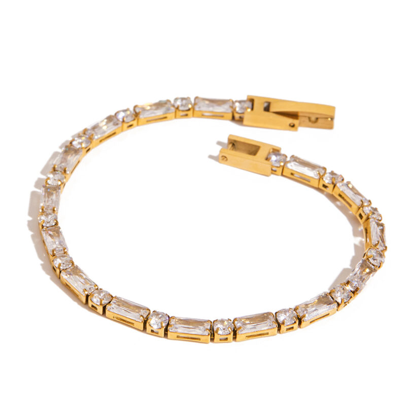 18K Gold Tennis Bracelet White Zircon Square Round Stones