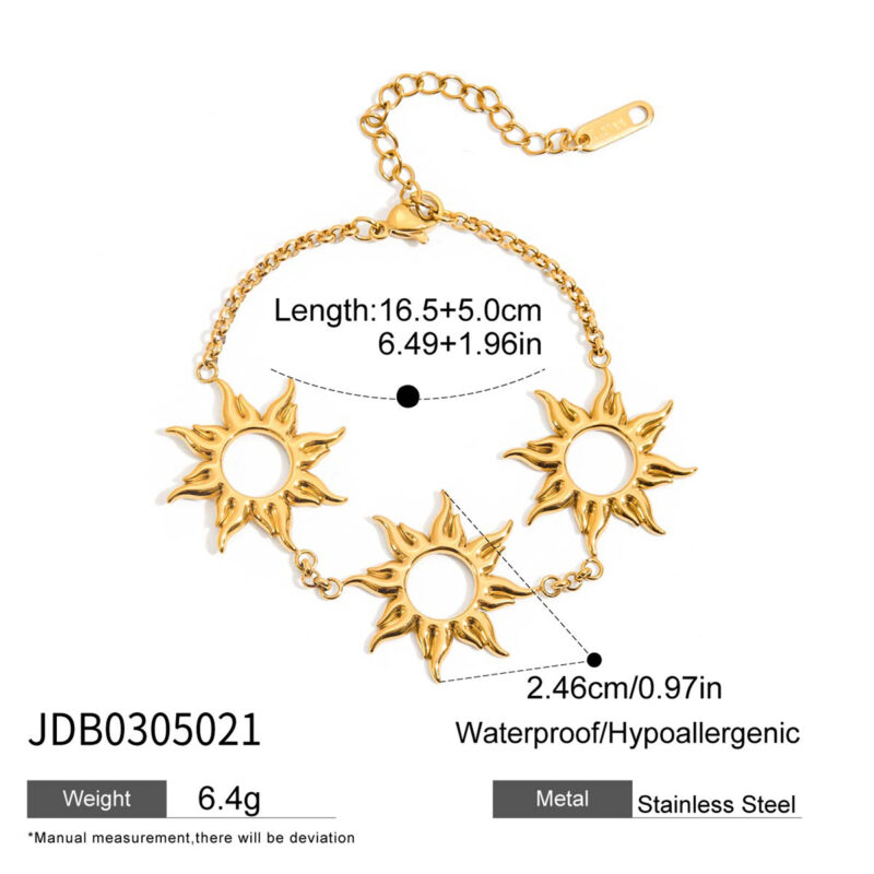 18K Gold Sun Bracelet Hollow Vintage Stainless Steel - Image 3