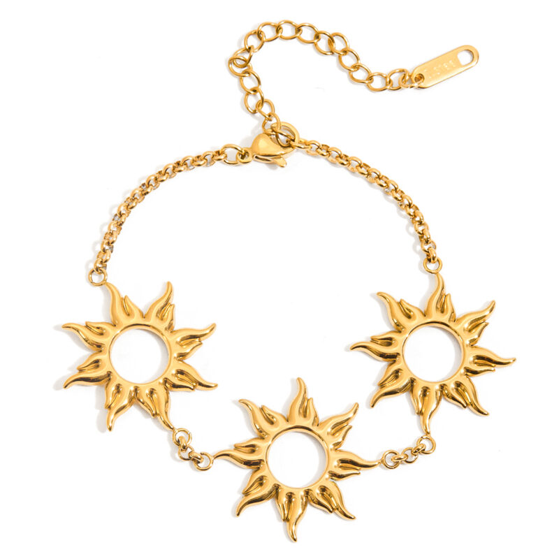 18K Gold Sun Bracelet Hollow Vintage Stainless Steel