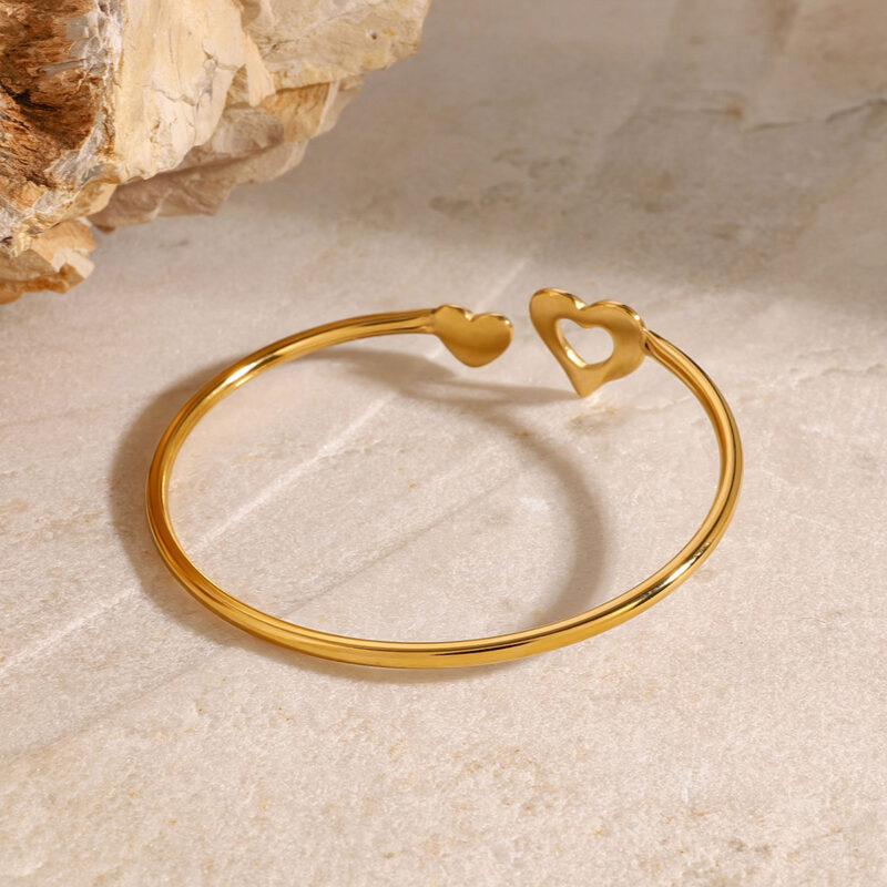 18K Gold Stainless Steel Polished Hollow Heart Spring Bracelet - Image 2