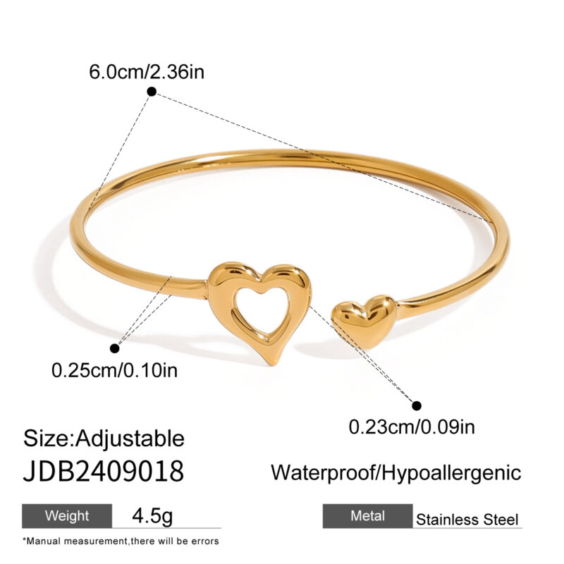 18K Gold Stainless Steel Polished Hollow Heart Spring Bracelet - Image 4