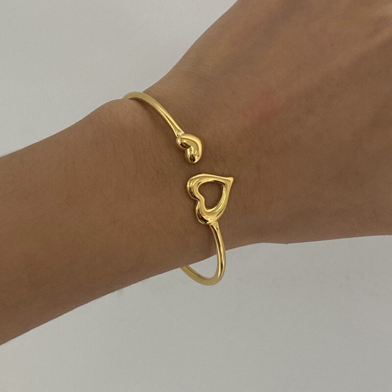18K Gold Stainless Steel Polished Hollow Heart Spring Bracelet - Image 3