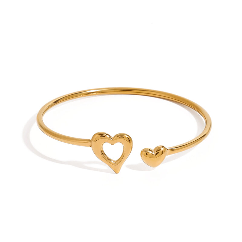 18K Gold Stainless Steel Polished Hollow Heart Spring Bracelet