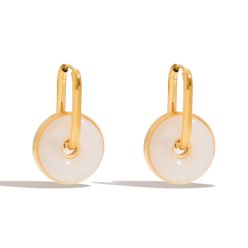 18K Gold Earrings Faux Pearl White Shell Drop Pendant Design