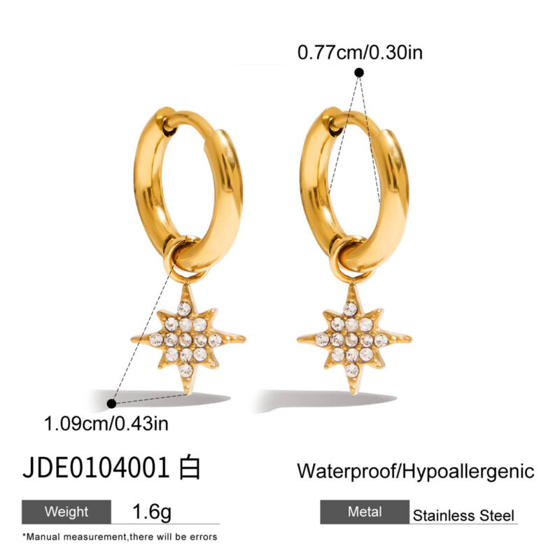 18K Gold Star Earrings White Crystal Drop Pendant Design - Image 6