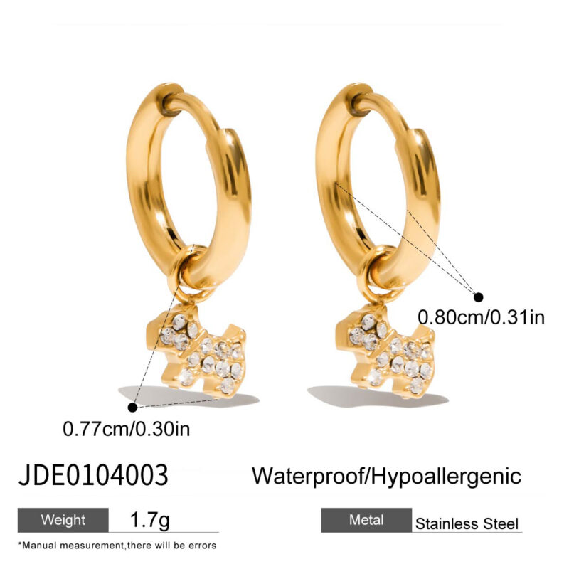 18K Gold Dog Earrings White Crystal Drop Pendant Design - Image 4