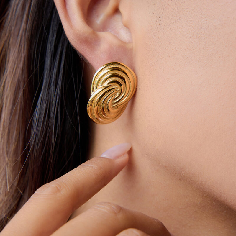 18K Gold Spiral Earrings Twisted Minimalist Statement Style - Image 3