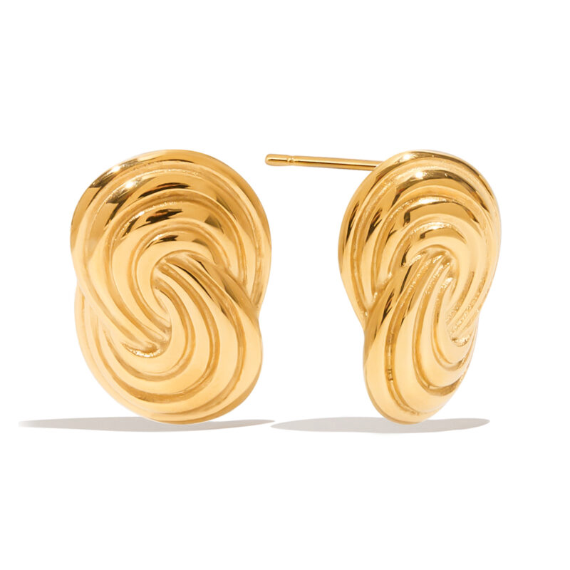 18K Gold Spiral Earrings Twisted Minimalist Statement Style