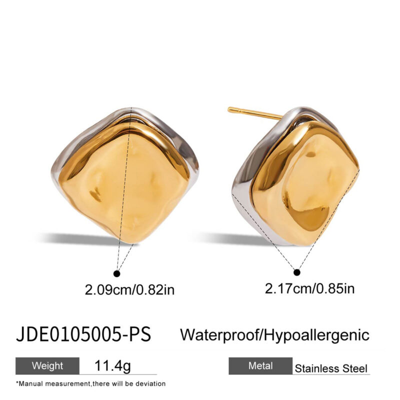 18K Gold Silver Square Earrings Minimalist Front Back Design - Image 5