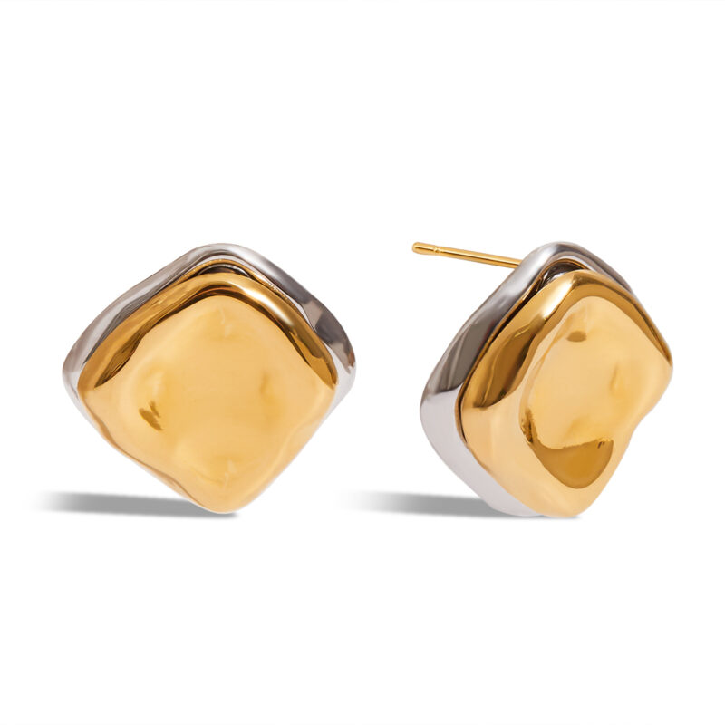 18K Gold Silver Square Earrings Minimalist Front Back Design