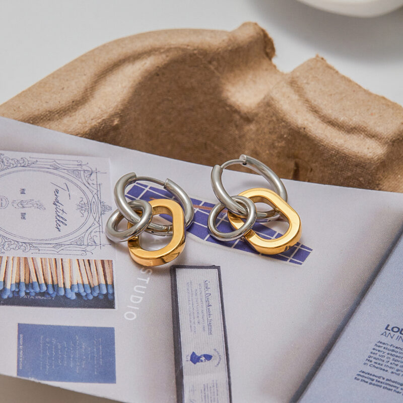 18K Gold Silver Hoop Earrings Round Oval Minimalist Style - Image 2
