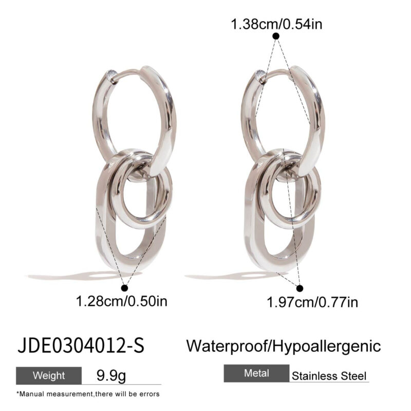 Steel Hoop Earrings Round Oval Minimalist Geometric Style - Image 4