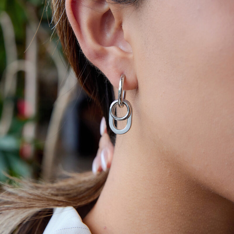 Steel Hoop Earrings Round Oval Minimalist Geometric Style - Image 3