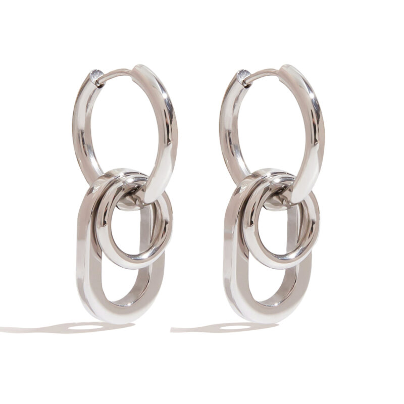 Steel Hoop Earrings Round Oval Minimalist Geometric Style
