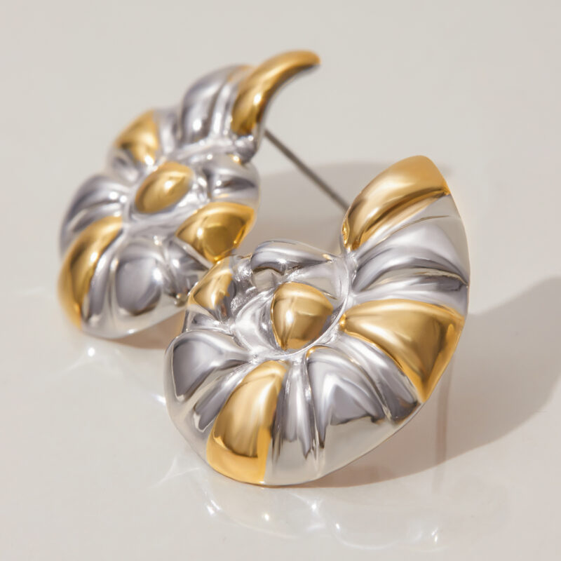 18K Gold Silver Seashell Earrings Minimalist Two Tone Design - Image 4
