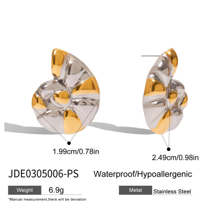 18K Gold Silver Seashell Earrings Minimalist Two Tone Design - Image 5
